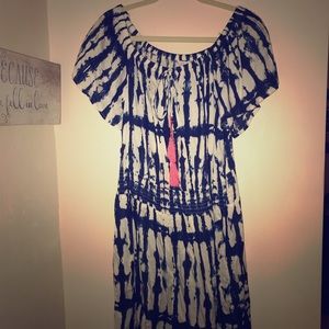 Blue and white flutter sleeve shorts romper